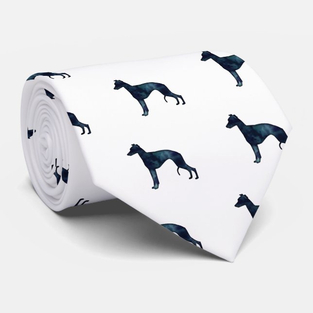 Whippet Hund Rasse Schwarze Wasserfarbe Silhouette Krawatte (Gerollt)