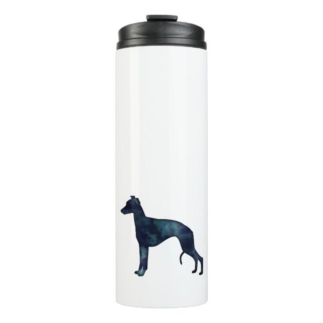 Whippet Hund Rasse Schwarze Wasserfarbe Silhouette Thermosbecher (Vorderseite)