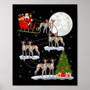Whippet Hund Santa Schlitten Fliegend Lustiger Mag Poster
