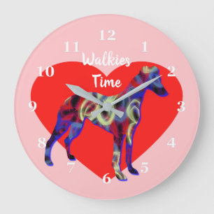 Whippet Hund Silhouette Valentinstag Rosa Große Wanduhr