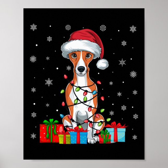 Whippet Hund Ugly Xmas Lights Weihnachtsmannmütze  Poster (Vorne)