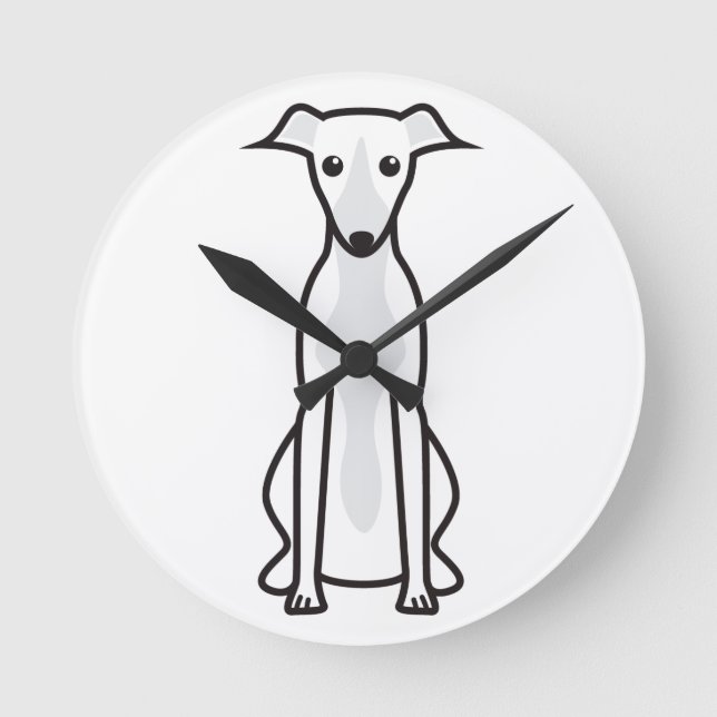 Whippet HundeCartoon Runde Wanduhr (Vorderseite)