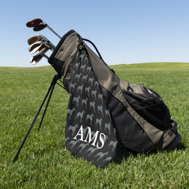 Whippet Italian Gray Hund Silhouette Y&B Grid Blac Golfhandtuch (Gras)