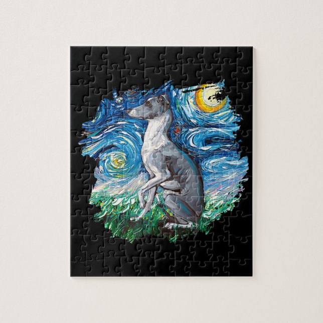 Whippet Italian Greyhound Starry Night Dog Art Puzzle (Vertikal)