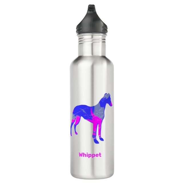 Whippet/Italienischer Grauhund Hund Pink & Blau Edelstahlflasche (Rechts)