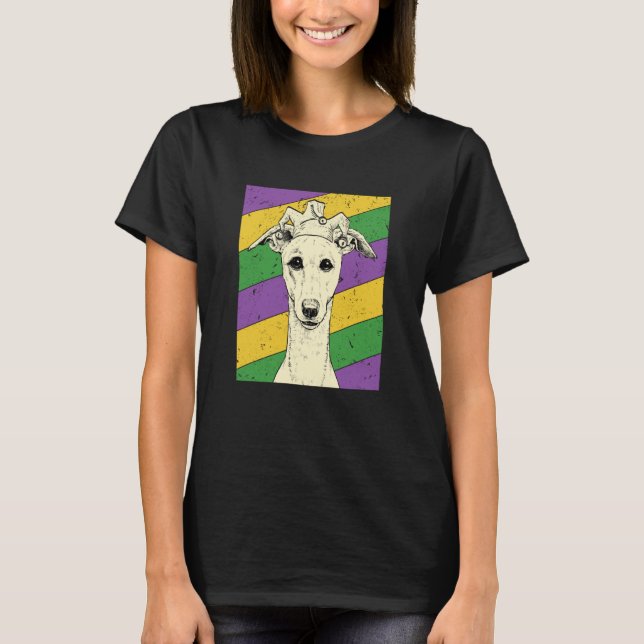Whippet Jester Mardi Gras Dog Mom or Dad T-Shirt (Vorderseite)