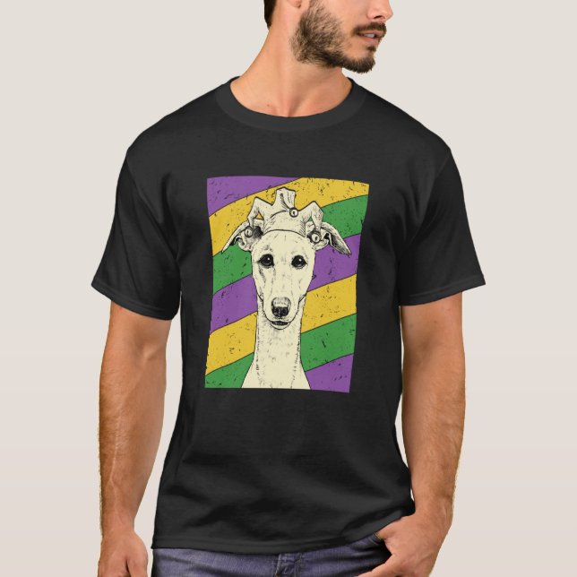 Whippet Jester Mardi Gras Dog Mom or Dad T-Shirt (Vorderseite)