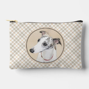 Whippet-Malerei Brindle Weiß Original-Hunde-Kunst Zubehörtasche
