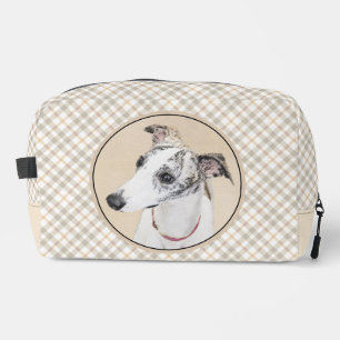 Whippet-Malerei Brindle Weiß Originale Hunde-Kunst Waschbeutel