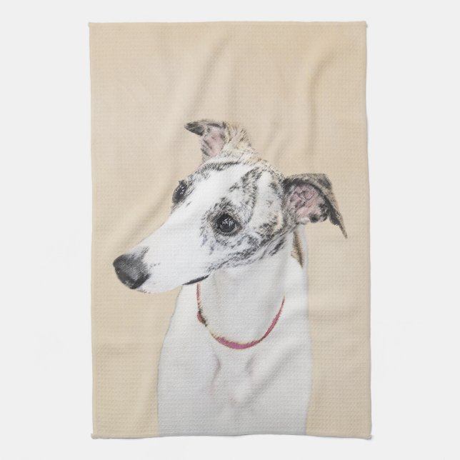 Whippet-Malerei - Niedliche Original-Hundekunst Küchentuch (Vertikal)