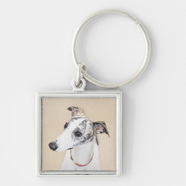 Whippet-Malerei - Niedliche Original-Hundekunst Schlüsselanhänger (Vorne)