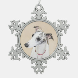 Whippet-Malerei - Niedliche Original-Hundekunst Schneeflocken Zinn-Ornament
