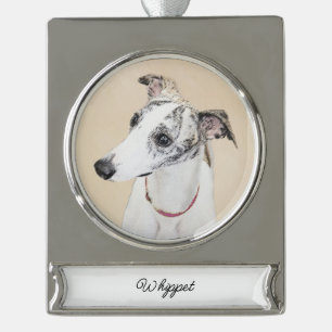Whippet Painting - Niedliche Original Hunde Art Si Banner-Ornament Silber