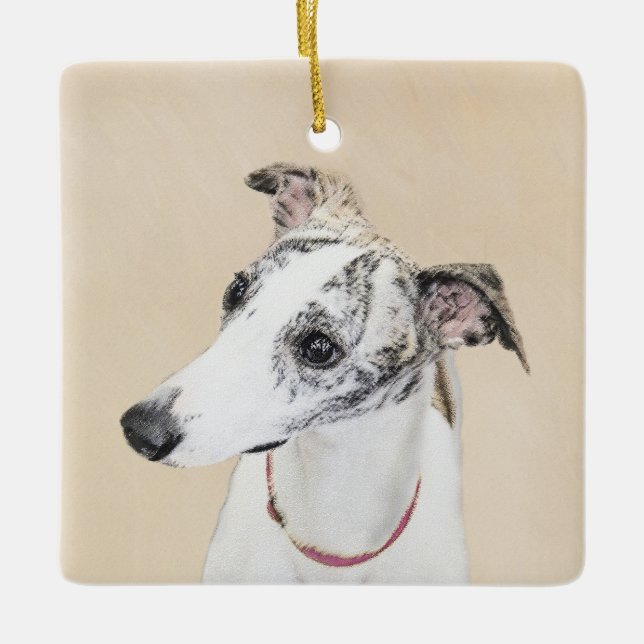Whippet Painting - Niedliche Original Hunde Kunst Keramikornament (Vorderseite)