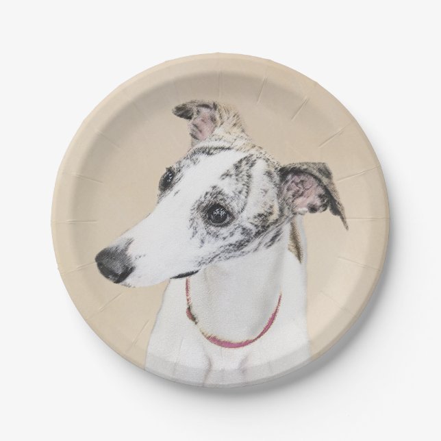 Whippet Painting - Niedliche Original Hunde Kunst Pappteller (Vorderseite)