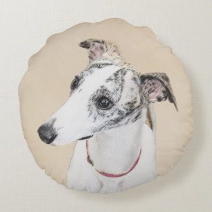 Whippet Painting - Niedliche Original Hunde Kunst Rundes Kissen