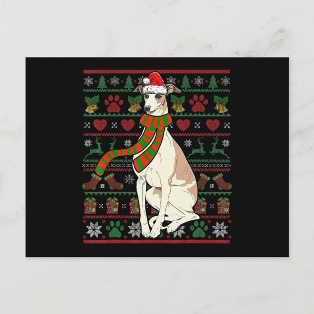 Whippet Santa Claus Funny Hund über Weihnachten Ankündigungspostkarte (Vorderseite)