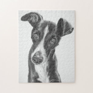 Whippet Schwarzes mit weißer Flamme Puzzle