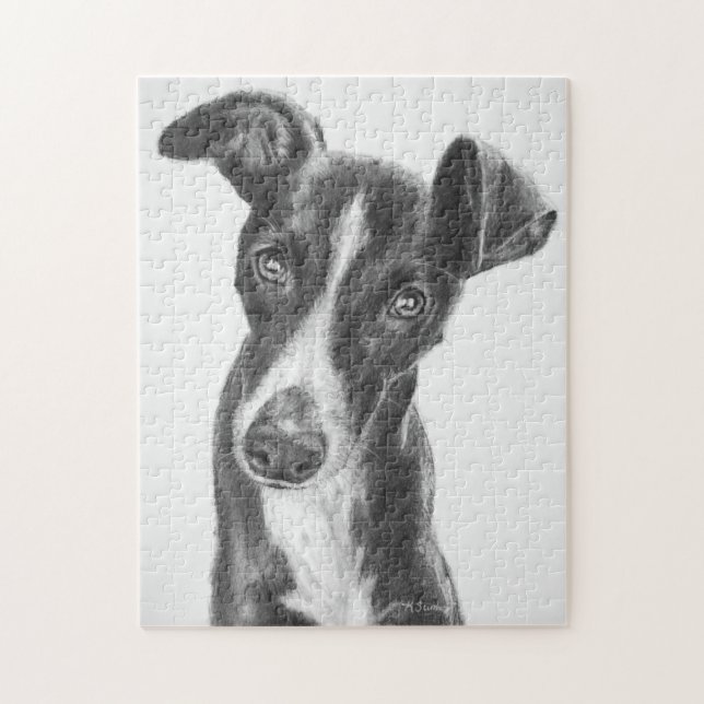 Whippet Schwarzes mit weißer Flamme Puzzle (Vertikal)