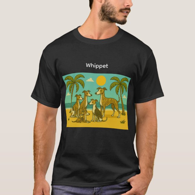 Whippet Strand T-Shirt (Vorderseite)