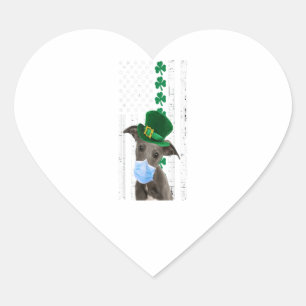 Whippet Wearing A Face Mask Flag Shamrock Gift Herz-Aufkleber