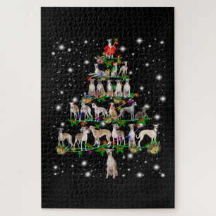 Whippet Weihnachtsbaum mit leuchtendem Licht bedec Puzzle
