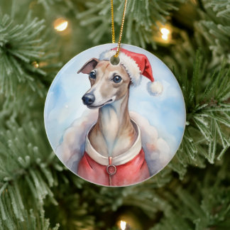Whippet-Weihnachtsdekoration - Festliches Weihnach Keramik Ornament