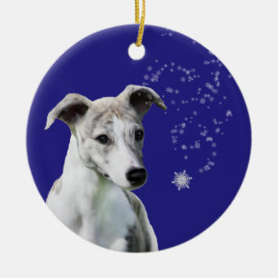 Whippet Welpen-Feiertags-Schneegestöber-Verzierun Keramikornament