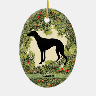 Whippet Wreath Keramik Ornament