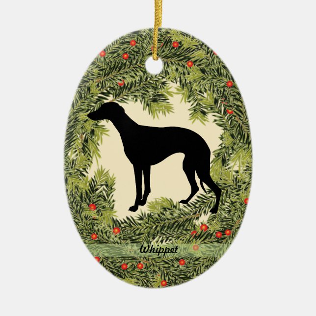 Whippet Wreath Keramik Ornament (Vorne)