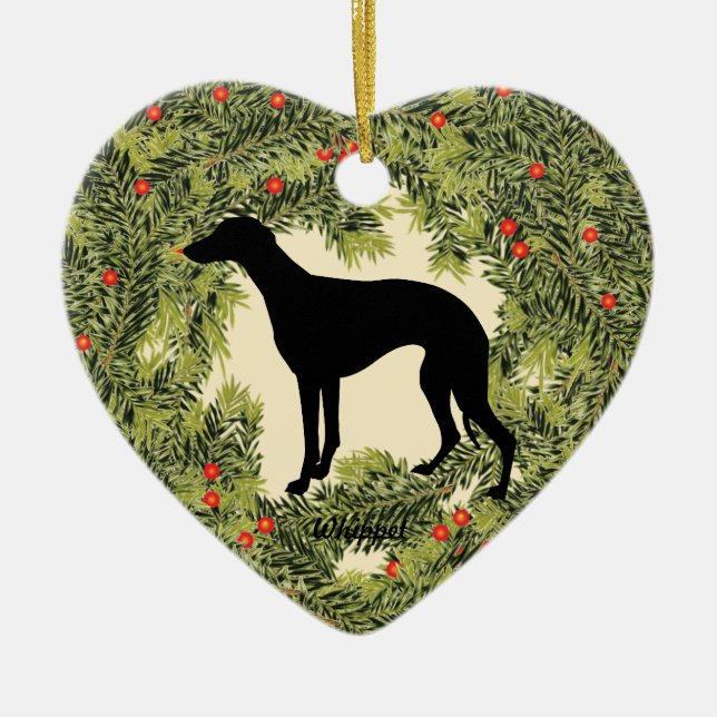 Whippet Wreath Keramikornament (Vorne)