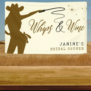 Whips & Wine Cowgirl Brautparty Banner