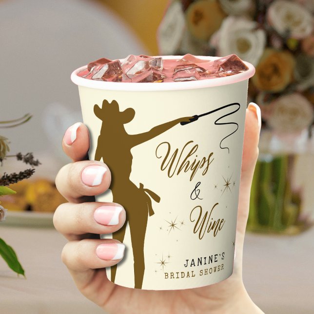 Whips & Wine Cowgirl Brautparty Pappbecher (Whips & Wine Cowgirl Bridal Shower Paper Cups
)