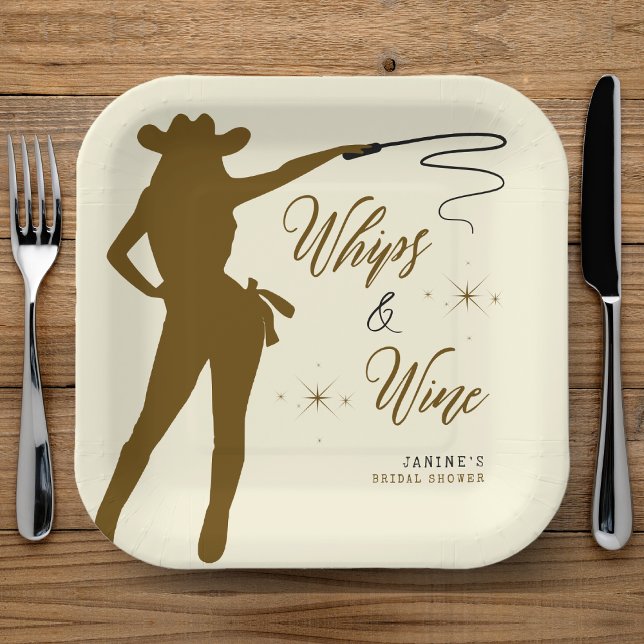 Whips & Wine Cowgirl Brautparty Pappteller (Whips & Wine Cowgirl Bridal Shower Paper Plates
)