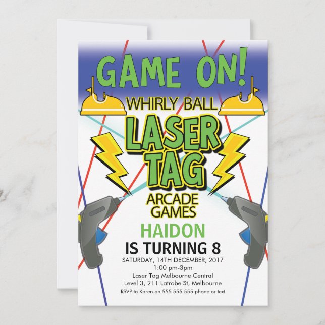 Whirlpool Laser Tag Arcade Spiele Geburtstag Einladung (Vorderseite)
