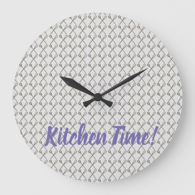 Whisk and Cooking Spoon Muster für Köche in der Kü Große Wanduhr (Vorderseite)