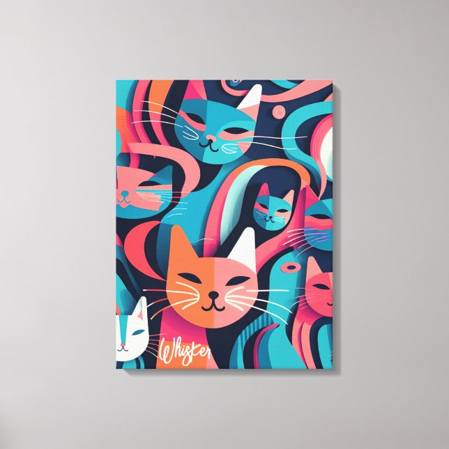 "Whisker" Abstrakte Vector Cats Canvas drucken Leinwanddruck (Vorderseite)