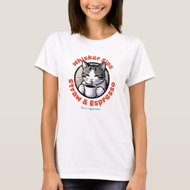 Whisker Sieben Kaffee Katzenarm T-Shirt (Vorderseite)