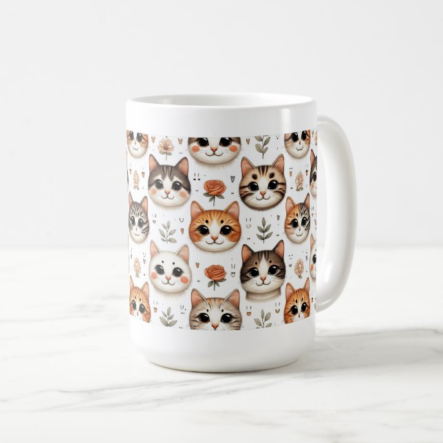 Whisker Wonderland: Eine Symphonie von Feline Face Kaffeetasse (VorderseiteRechts)