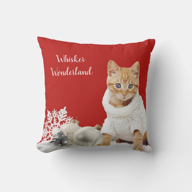 Whisker Wonderland Red Cat Throw Kissen (Vorderseite)