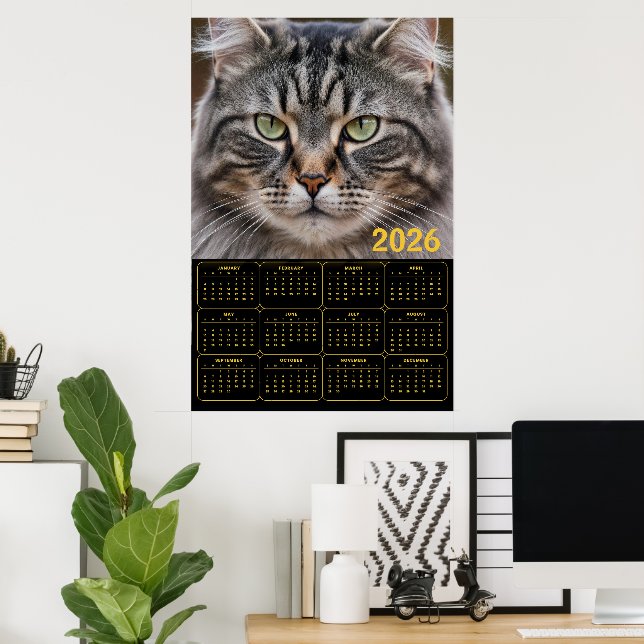 Whiskered Gaze: 2026 Tabby Calendar Poster (Heimbüro)