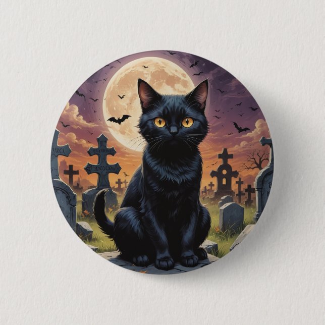 Whiskers of the Witching Hour - Black Cat Button (Vorderseite)