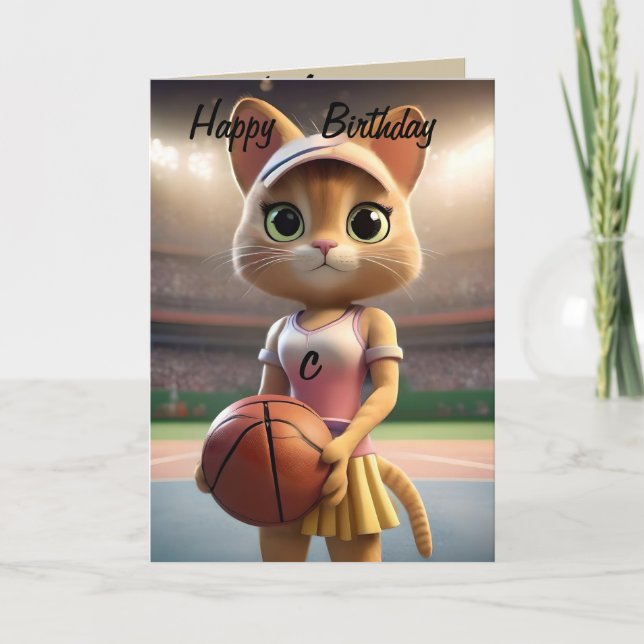 "Whiskers on Court" Netball oder Basketball Cat, Karte (Vorderseite)