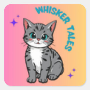 Whiskers & Tales Niedliches Storybook Cat Sticke Quadratischer Aufkleber