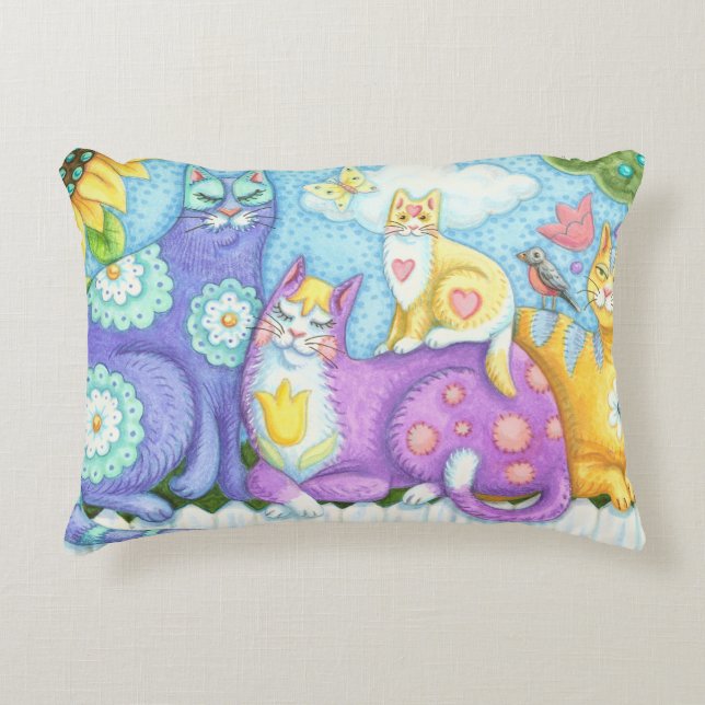 Whiskers und Purrés Folk Art CAT ACCENT PILLOW Dekokissen (Vorderseite)