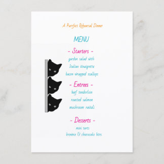 Whiskers & Vows | Schwarze Katze Probedinner-Menüs Menükarte