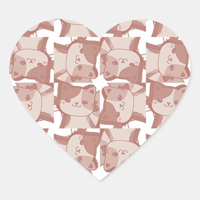 Whisker's Whimsy: Soft Pink Calico Kitten Muster Herz-Aufkleber (Vorderseite)