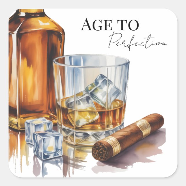 Whiskey And Cigar Men’s Birthday Party Quadratischer Aufkleber (Vorderseite)