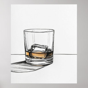 Whiskey auf den Felsen Glas minimalistische Linie  Poster