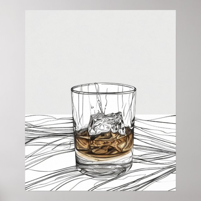 Whiskey auf den Felsen Glas minimalistische Linie  Poster (Vorne)